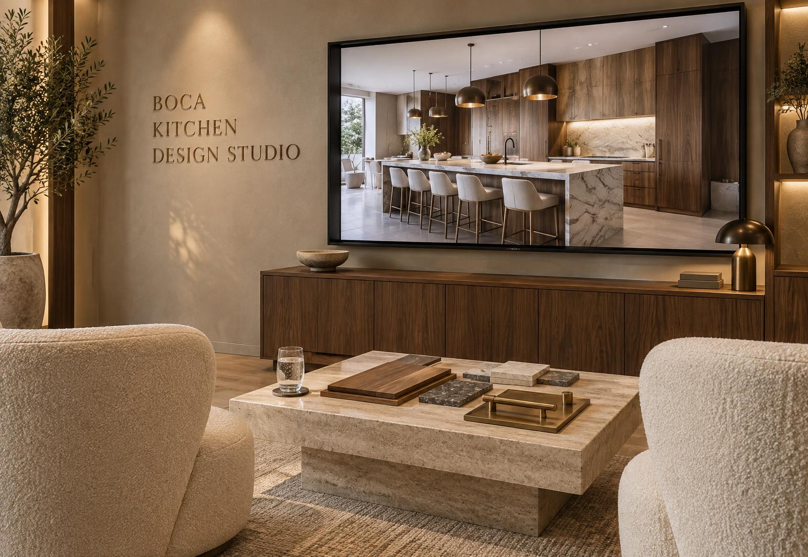 Design Room with a large screen showing a 3D kitchen rendering